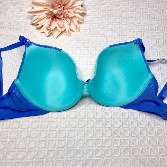 Victoria Secret Green Blue Lace Lined Perfect Coverage Bra 32DD - Picture 6 of 8